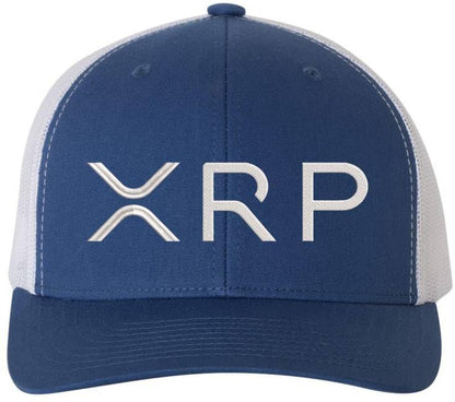 XRP Logo Embroidered Trucker Hat | Crypto Coin Symbol Mesh & Snap Back Adjustable Cap