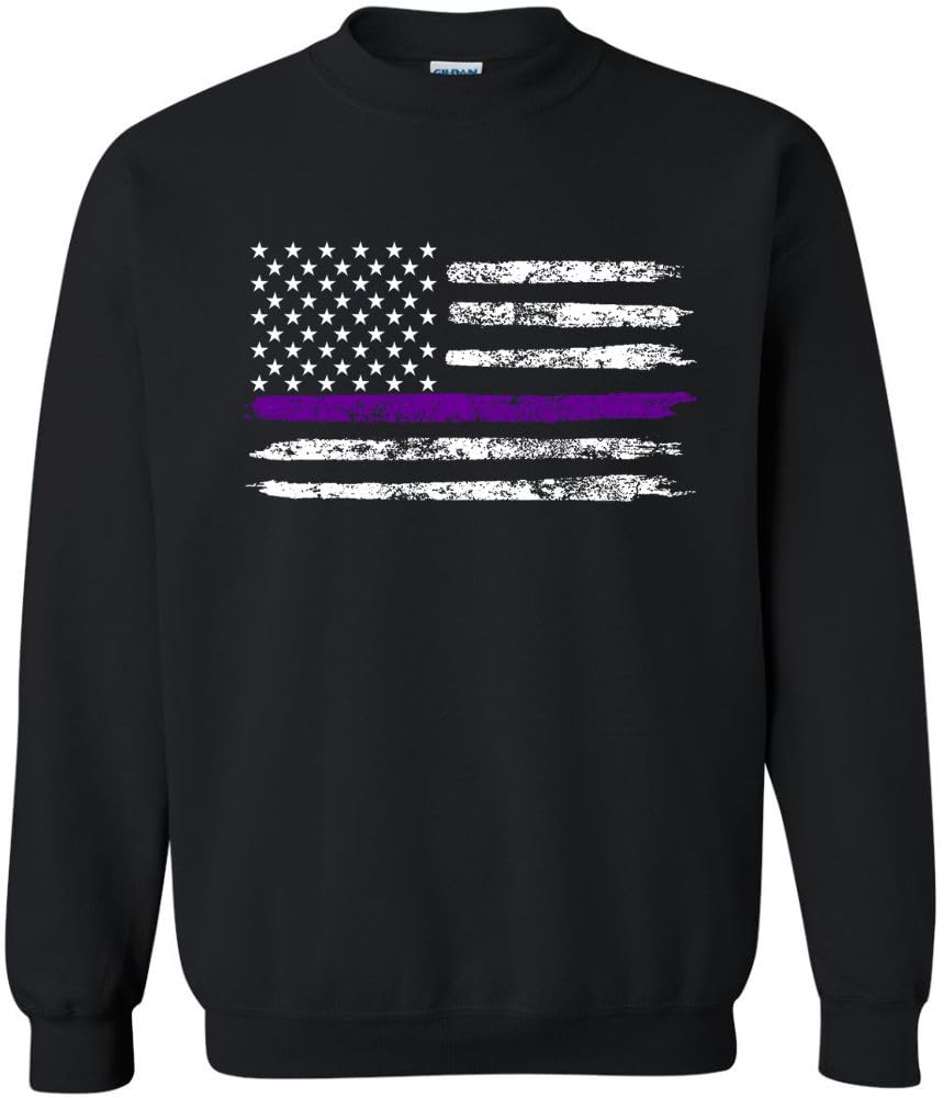 Army Universe USA Flag Distressed American US Thin Line Crewneck Sweatshirt Patriotic Pullover, Black