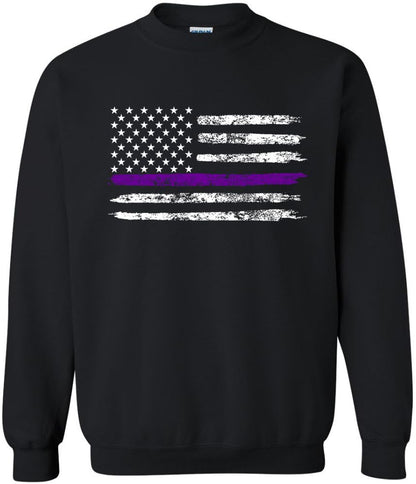 Army Universe USA Flag Distressed American US Thin Line Crewneck Sweatshirt Patriotic Pullover, Black