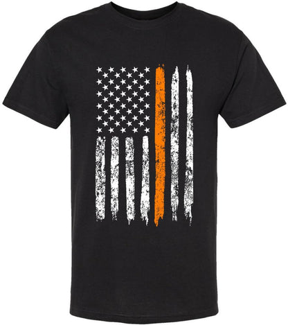 Black USA Flag Thin Line Short Sleeve T-Shirt Patriotic American Support First Responders Tee