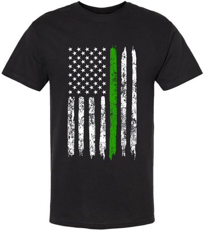 Black USA Flag Thin Line Short Sleeve T-Shirt Patriotic American Support First Responders Tee