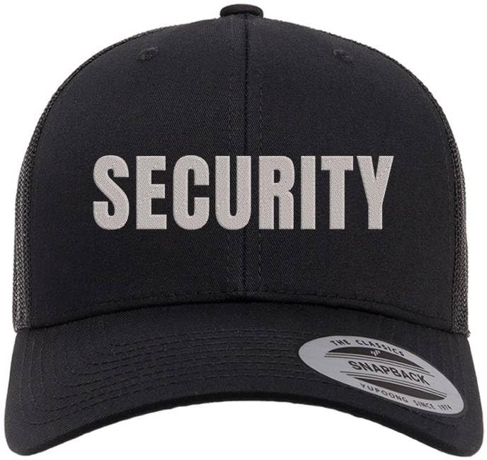 Security Guard Trucker Hat | Large Text Embroidered Bouncer Mesh Snap Back Officer Work Duty Cap