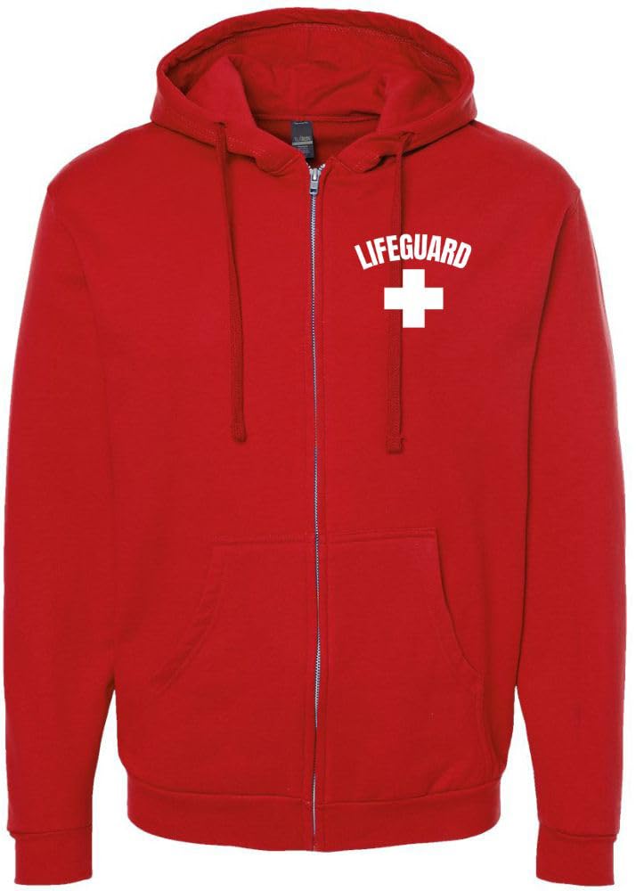 Red Lifeguard + White Cross Full Zip Hoodie - Adult