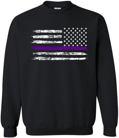 Army Universe USA Flag Distressed American US Thin Line Crewneck Sweatshirt Patriotic Pullover, Black