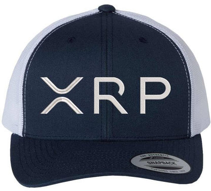 XRP Logo Embroidered Trucker Hat | Crypto Coin Symbol Mesh & Snap Back Adjustable Cap