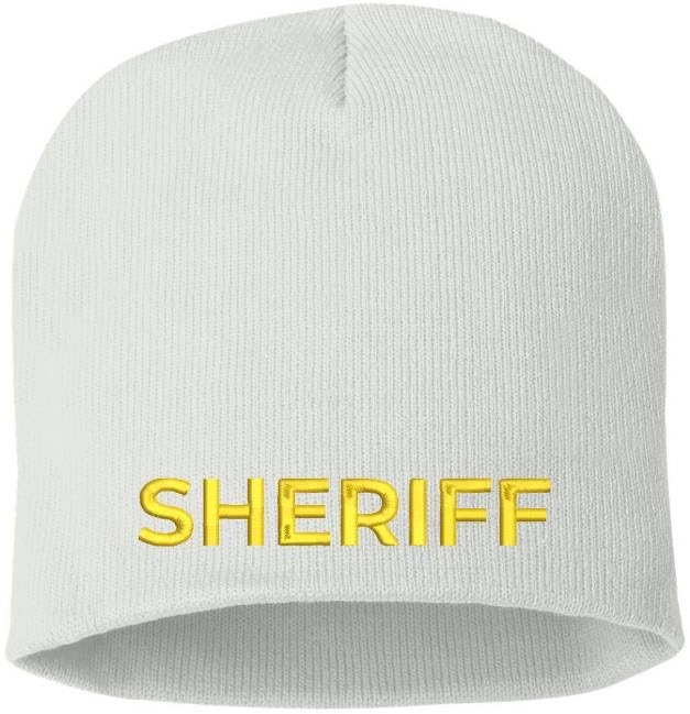 Sheriff Embroidered Skull Cap | 100% Acrylic Knit Police Winter Warm Beanie Hat