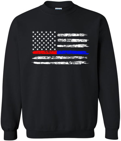 Army Universe USA Flag Distressed American US Thin Line Crewneck Sweatshirt Patriotic Pullover, Black