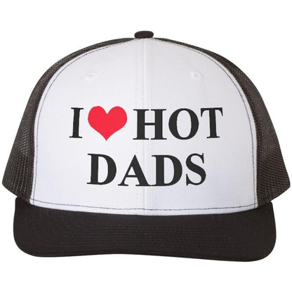 I Heart Hot Dads Embroidered Trucker Hat Funny Gag Love Fathers Day Gift Funny Mesh & Snap Back Cap