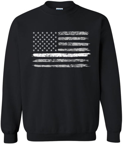 Army Universe USA Flag Distressed American US Thin Line Crewneck Sweatshirt Patriotic Pullover, Black