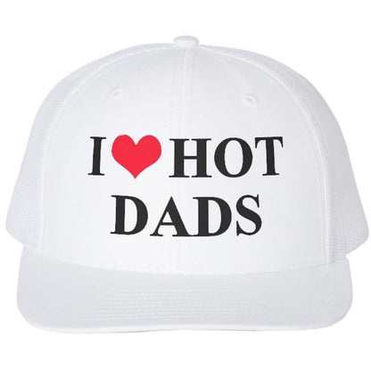 I Heart Hot Dads Embroidered Trucker Hat Funny Gag Love Fathers Day Gift Funny Mesh & Snap Back Cap