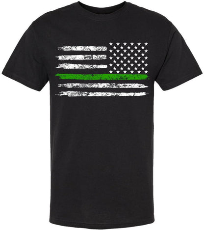 Black USA Flag Thin Line Short Sleeve T-Shirt Patriotic American Support First Responders Tee