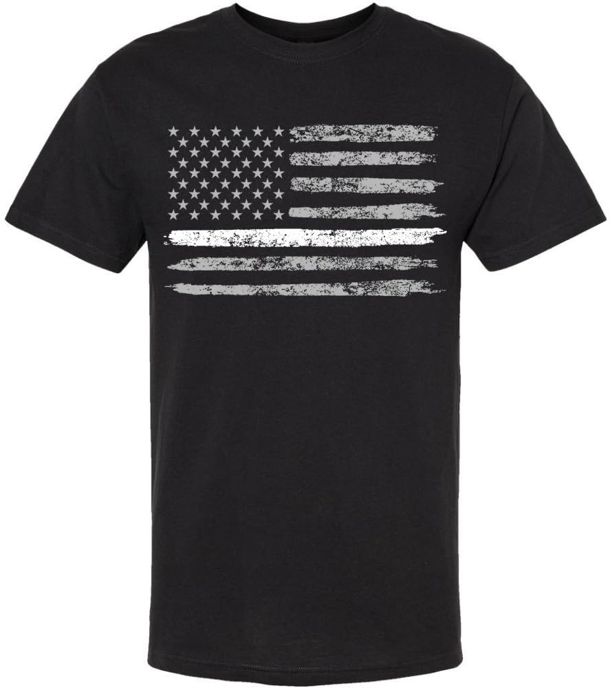 Black USA Flag Thin Line Short Sleeve T-Shirt Patriotic American Support First Responders Tee
