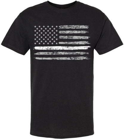 Black USA Flag Thin Line Short Sleeve T-Shirt Patriotic American Support First Responders Tee