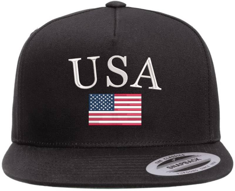 USA American Flag Embroidered Flat Bill Snapback Adjustable Hat | United States Patriotic Classic July 4th Cap