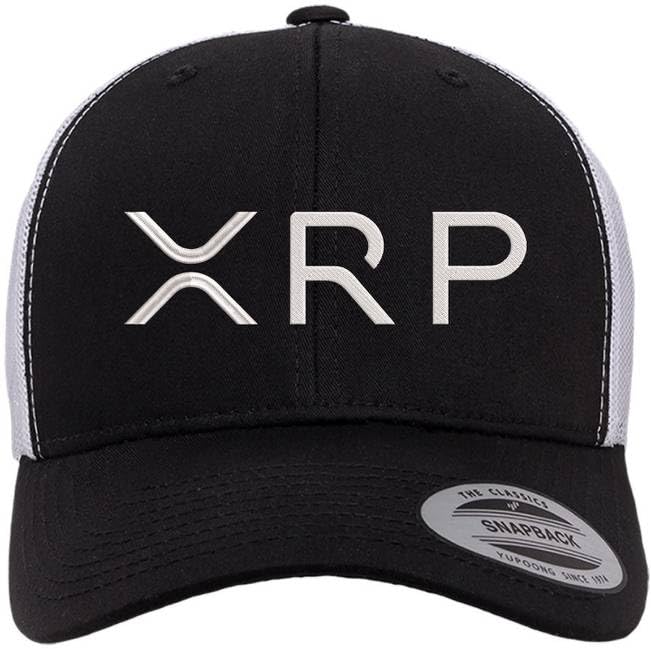 XRP Logo Embroidered Trucker Hat | Crypto Coin Symbol Mesh & Snap Back Adjustable Cap