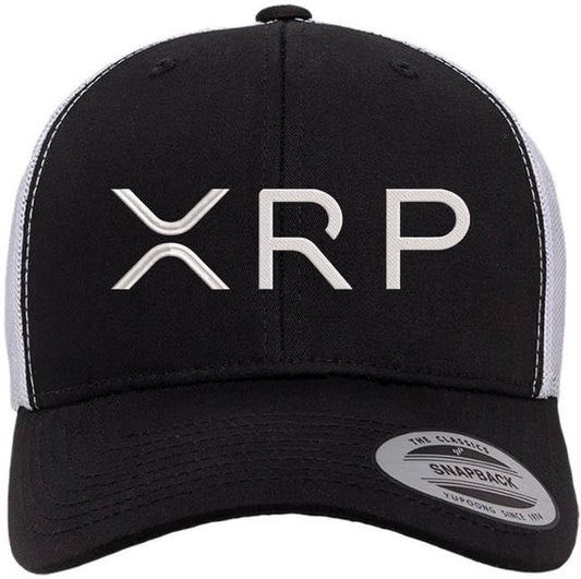 XRP Logo Embroidered Trucker Hat | Crypto Coin Symbol Mesh & Snap Back Adjustable Cap