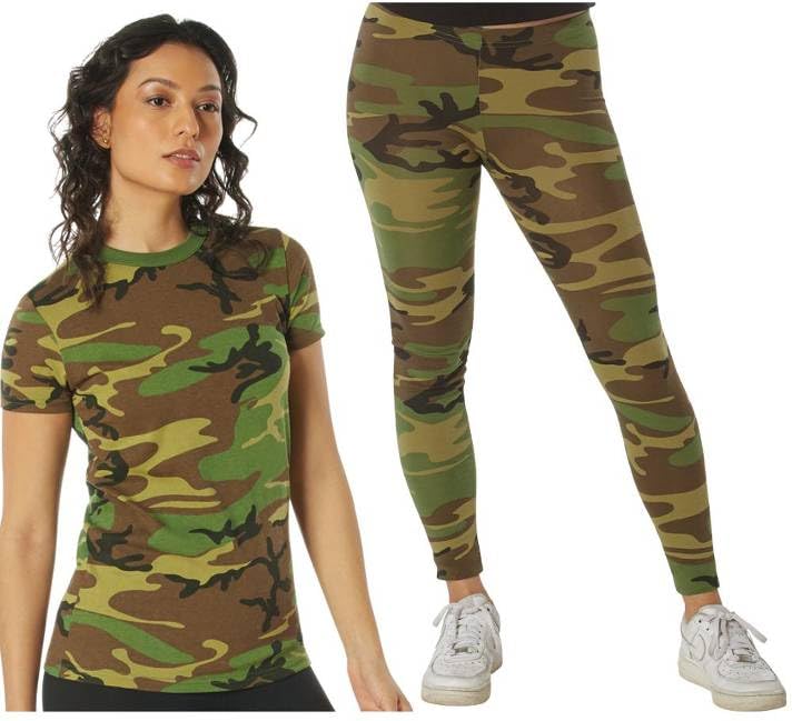 Ladies Long Camouflage T-Shirt & Leggings Set Fashion Active Everyday Camo Shirt & Pant Set Women's