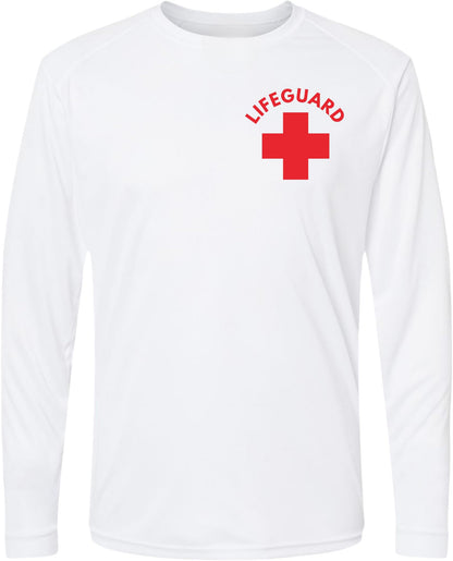 Lifeguard + Moisture Wicking Long Sleeve T-Shirt 100% Polyester Performance Uniform Sun Rash Guard Shirt