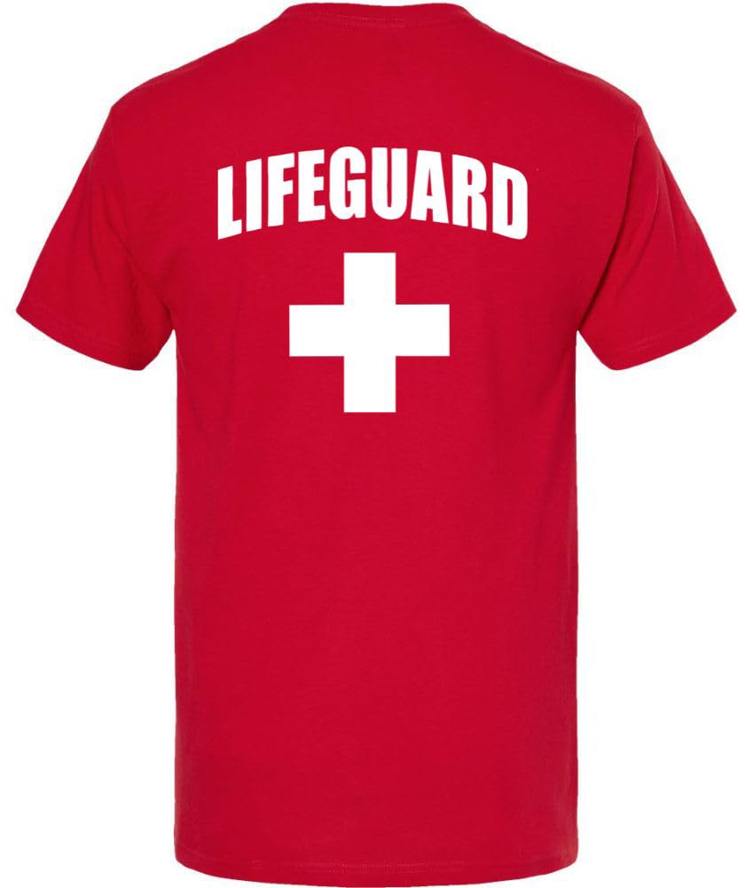 Lifeguard White Cross T-Shirt Premium Cotton Double Sided Print Life Guard On Duty Tee Shirt