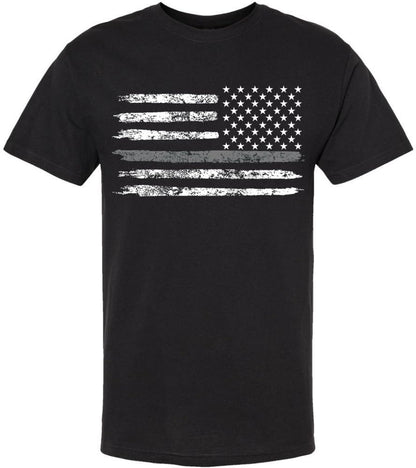 Black USA Flag Thin Line Short Sleeve T-Shirt Patriotic American Support First Responders Tee