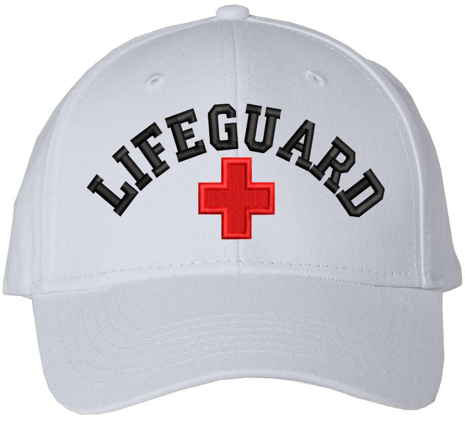 LIFEGUARD + CROSS Baseball Hat | Structured Life Guard Red White Cross Beach Rescue Watch Pool Safety Duty Uniform Cap