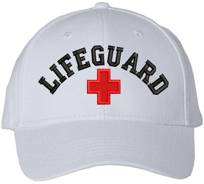 LIFEGUARD + CROSS Baseball Hat | Structured Life Guard Red White Cross Beach Rescue Watch Pool Safety Duty Uniform Cap