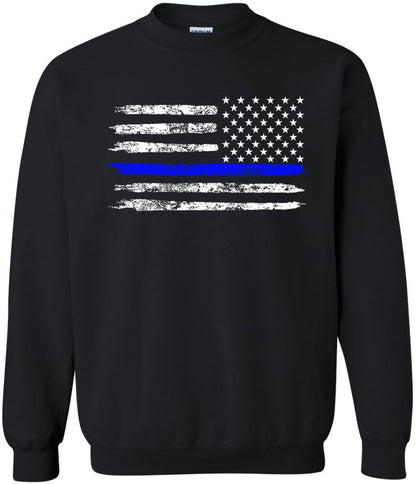 Army Universe USA Flag Distressed American US Thin Line Crewneck Sweatshirt Patriotic Pullover, Black