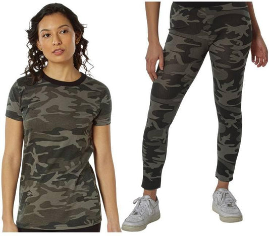 Ladies Long Camouflage T-Shirt & Leggings Set Fashion Active Everyday Camo Shirt & Pant Set Women's