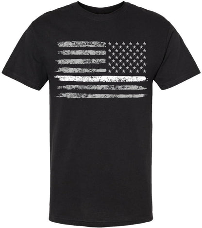 Black USA Flag Thin Line Short Sleeve T-Shirt Patriotic American Support First Responders Tee