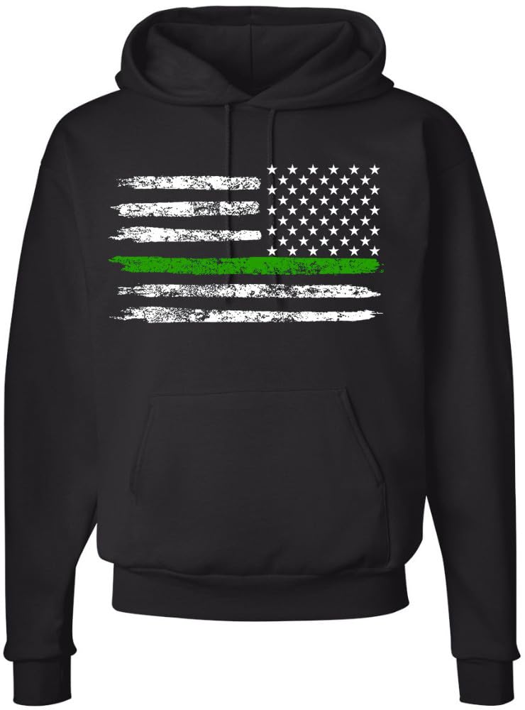 Army Universe Thin Line USA Flag Distressed American US Hooded Sweatshirt Patriotic Pullover Hoodie, Black