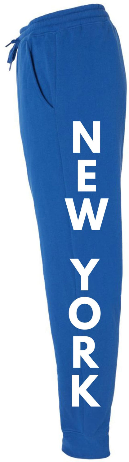 New York Printed Jogger Sweatpants Fleece Lounge Athletic Pants Cotton Polyester, Royal Blue
