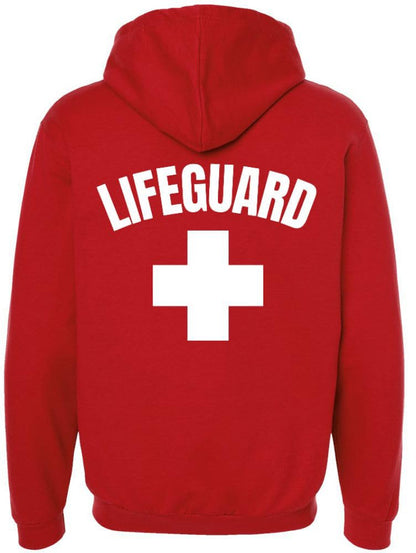 Red Lifeguard + White Cross Full Zip Hoodie - Adult