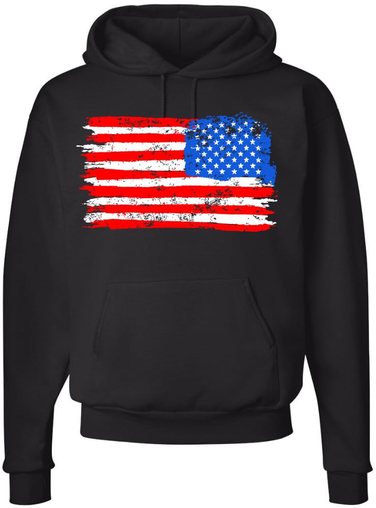Army Universe Thin Line USA Flag Distressed American US Hooded Sweatshirt Patriotic Pullover Hoodie, Black
