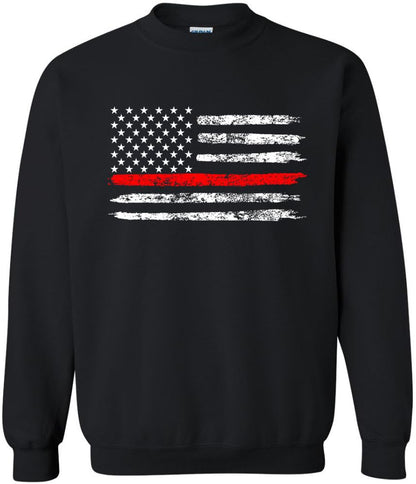 Army Universe USA Flag Distressed American US Thin Line Crewneck Sweatshirt Patriotic Pullover, Black