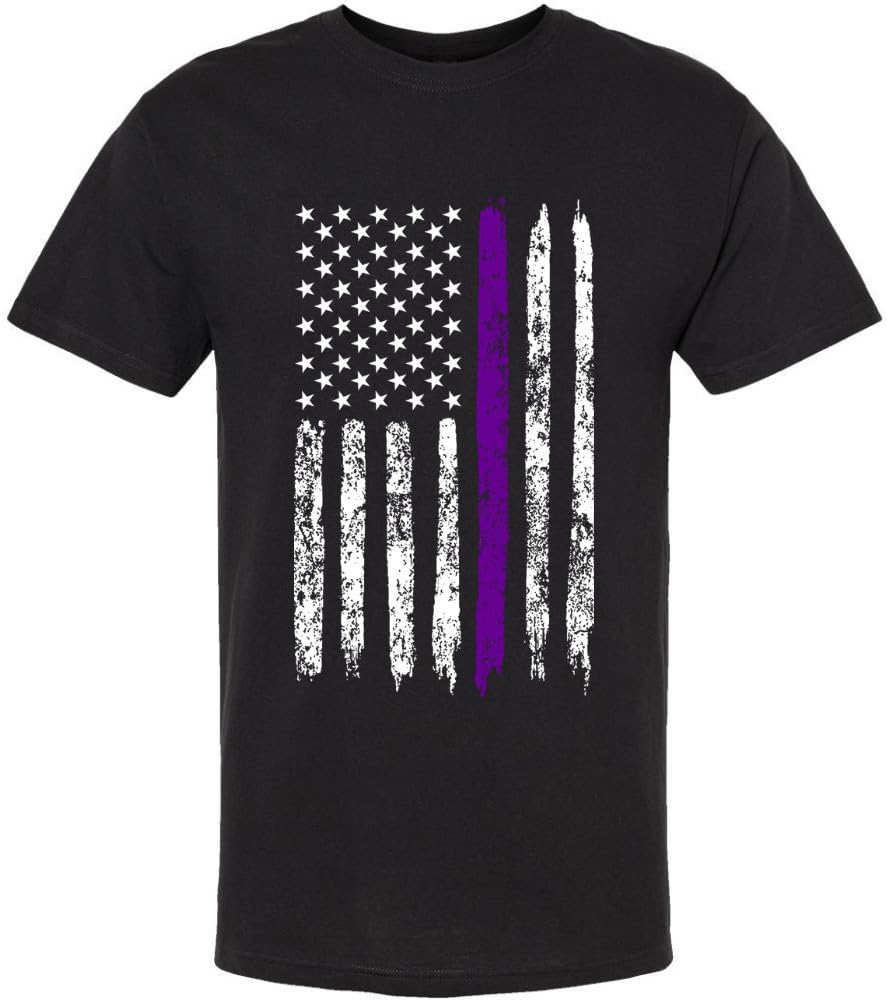 Black USA Flag Thin Line Short Sleeve T-Shirt Patriotic American Support First Responders Tee