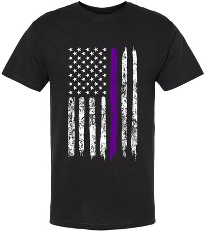 Black USA Flag Thin Line Short Sleeve T-Shirt Patriotic American Support First Responders Tee