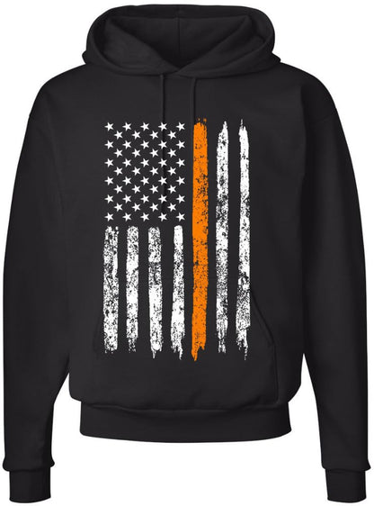 Army Universe Thin Line USA Flag Distressed American US Hooded Sweatshirt Patriotic Pullover Hoodie, Black