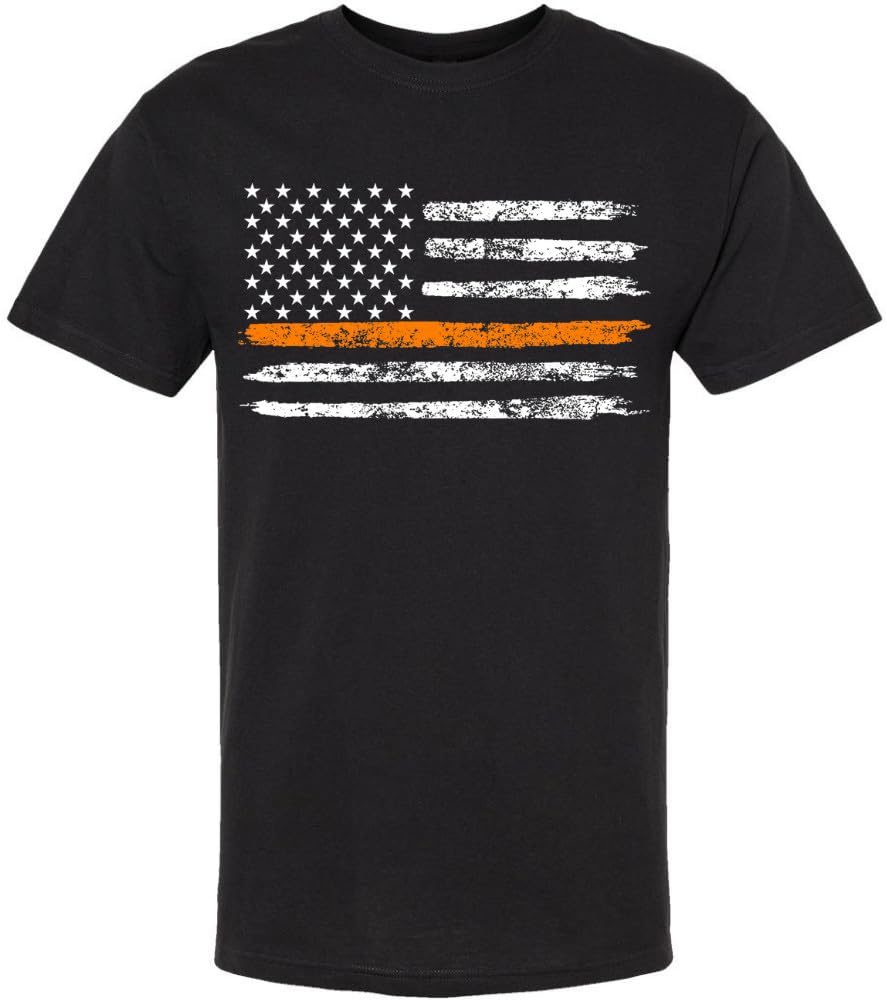 Black USA Flag Thin Line Short Sleeve T-Shirt Patriotic American Support First Responders Tee