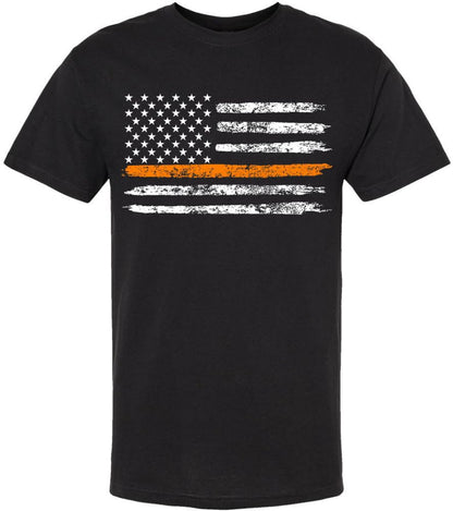 Black USA Flag Thin Line Short Sleeve T-Shirt Patriotic American Support First Responders Tee