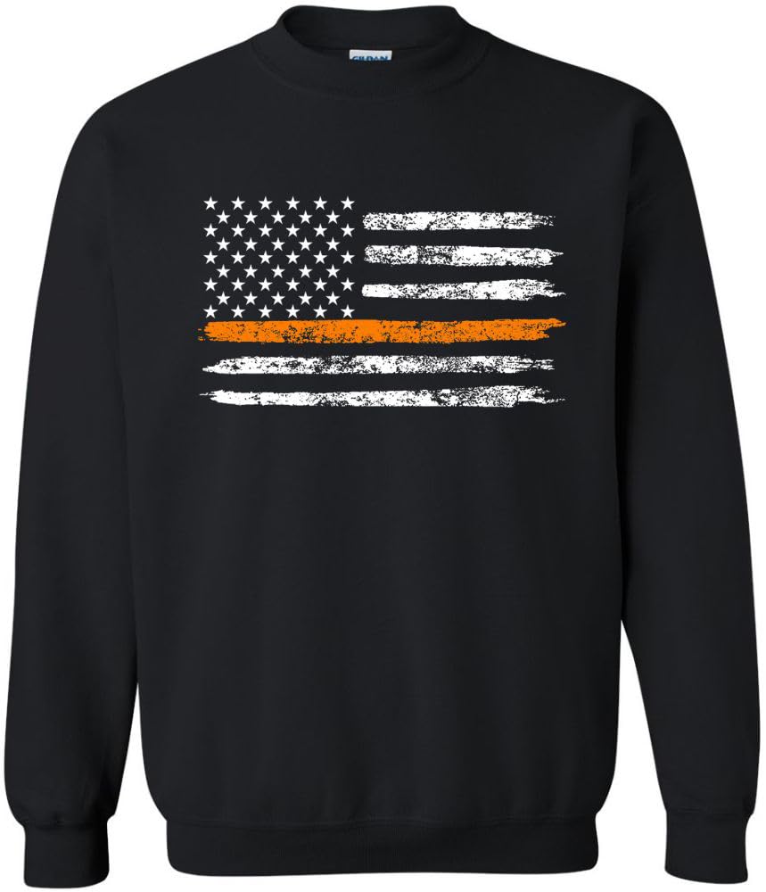 Army Universe USA Flag Distressed American US Thin Line Crewneck Sweatshirt Patriotic Pullover, Black