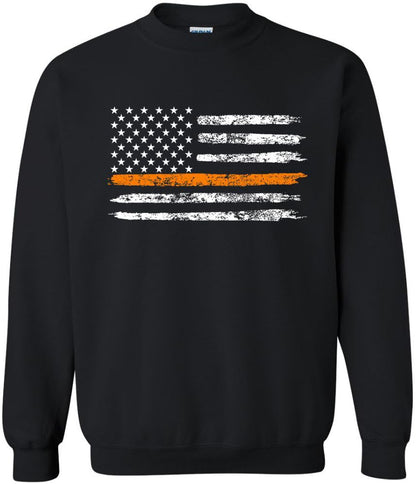 Army Universe USA Flag Distressed American US Thin Line Crewneck Sweatshirt Patriotic Pullover, Black