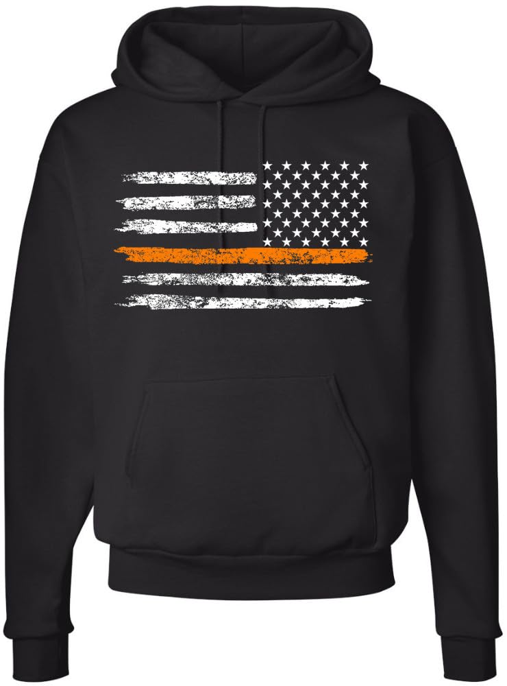 Army Universe Thin Line USA Flag Distressed American US Hooded Sweatshirt Patriotic Pullover Hoodie, Black