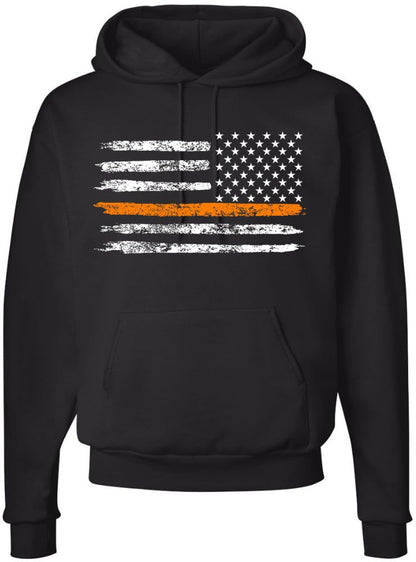 Army Universe Thin Line USA Flag Distressed American US Hooded Sweatshirt Patriotic Pullover Hoodie, Black