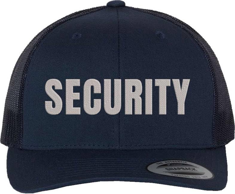 Security Guard Trucker Hat | Large Text Embroidered Bouncer Mesh Snap Back Officer Work Duty Cap