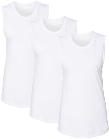 Women's Jersey Muscle Tank Top Shirts | Soft Cotton Relaxed Fit Workout Cami Shirts | Sleeveless Athletic Tanks (3-Pack)