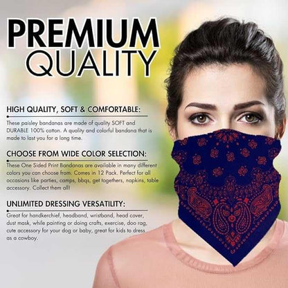 Trainmen Paisley Bandanas Scarf Do-rag Cotton Biker Head Rags Classic Bandanna 22" x 22" (12 Pack)