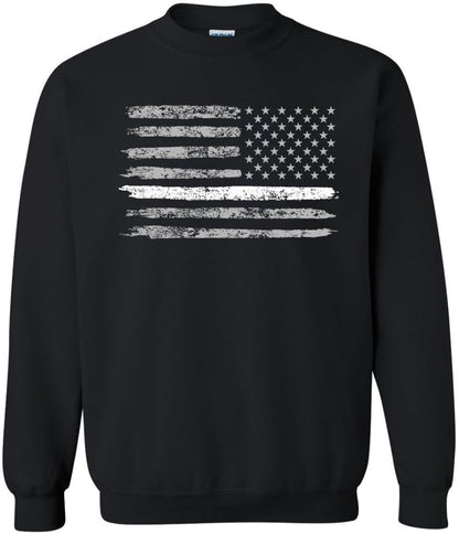 Army Universe USA Flag Distressed American US Thin Line Crewneck Sweatshirt Patriotic Pullover, Black