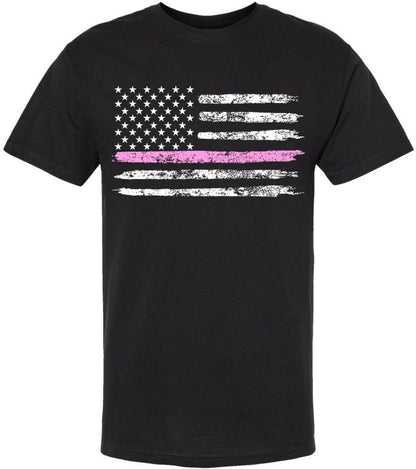 Black USA Flag Thin Line Short Sleeve T-Shirt Patriotic American Support First Responders Tee
