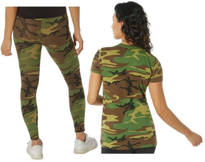 Ladies Long Camouflage T-Shirt & Leggings Set Fashion Active Everyday Camo Shirt & Pant Set Women's