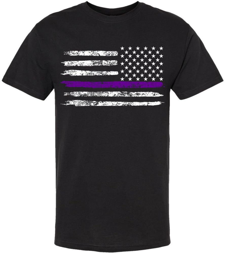 Black USA Flag Thin Line Short Sleeve T-Shirt Patriotic American Support First Responders Tee
